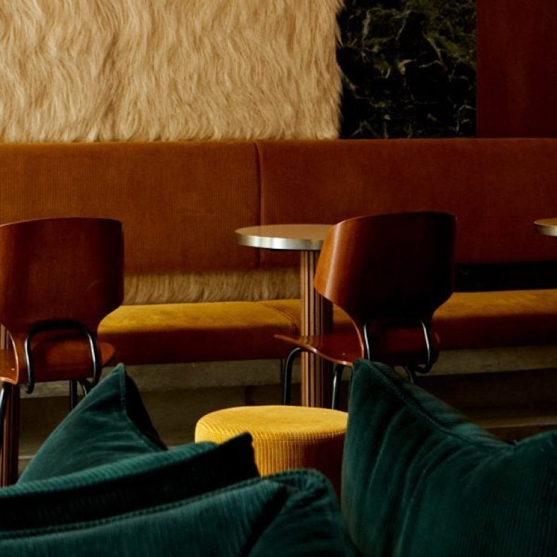 Giampiero Tagliaferri lines Aspen coffee bar with green marble and faux fur