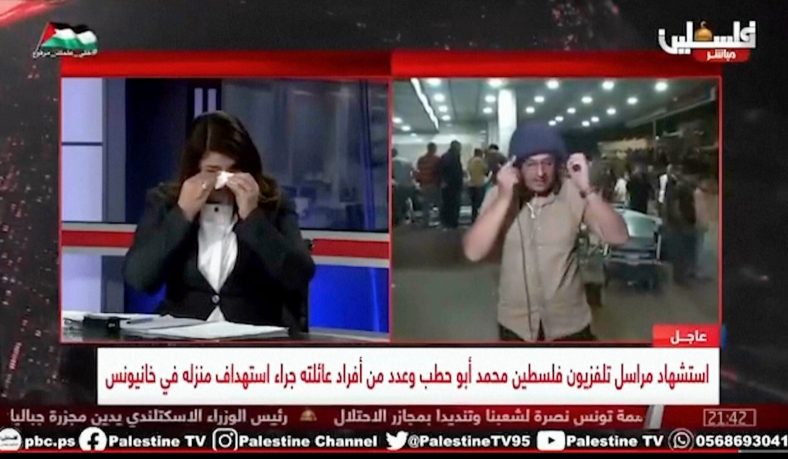 Reporting on live TV about the death of his colleague, a correspondent threw his protective vest to the ground and wept, ‘We are going to be killed. One by one.’