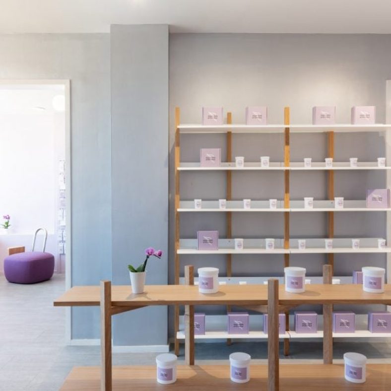 Sergio Mannino enlivens Philadelphia pharmacy with mauve and silver
